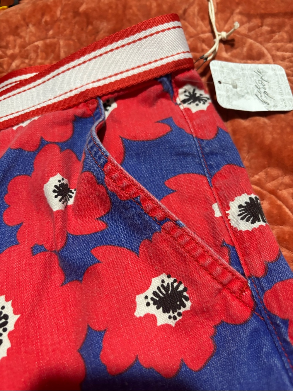MOTHER Blue and Red Floral Straight Leg Pants - Picture 5 of 12
